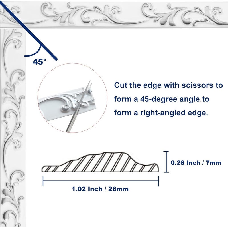 Duzzy Molding Trim Wall Trim, 16.4 Feet Self-Adhesive Flexible DIY Peel and Stick Crown Molding Ceiling Molding Suitable for Mirror Edge, TV Background Wall, Home Wall Decor (White and Silver) - Image 2